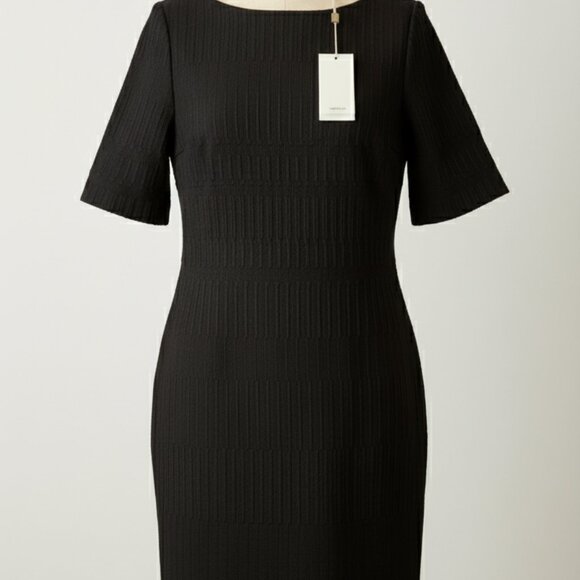 NWT $395 Hugo Boss HADEA Black Ribbed Knit Sheath Dress Size 6 BOSS - Picture 1 of 6